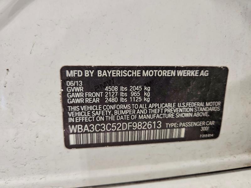 2013 Bmw 320 მანქანა იყიდება აუქციონზე, vin: WBA3C3C52DF982613, აუქციონის ნომერი: 61308246