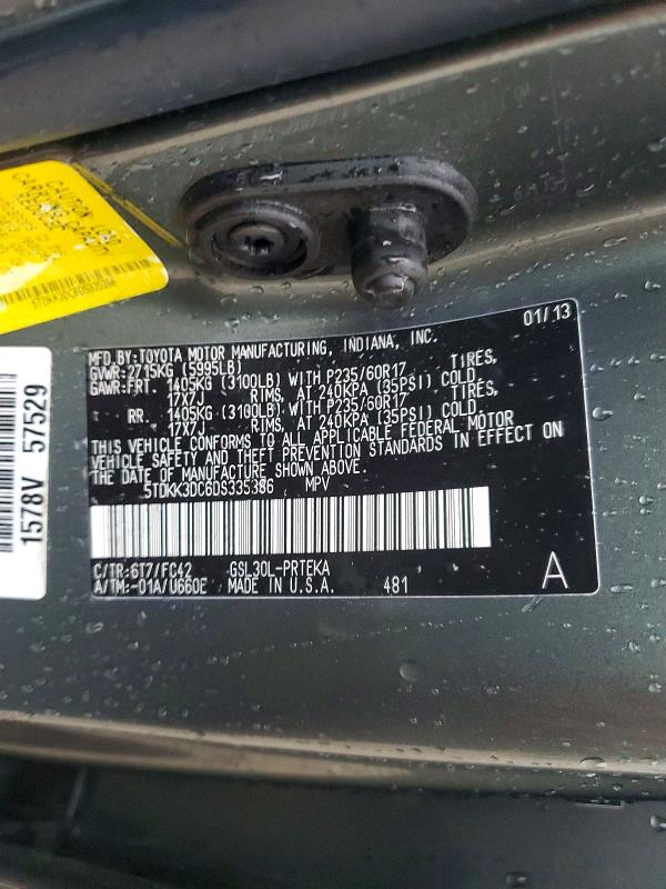 Продаж на аукціоні авто 2013 Toyota Sienna, vin: 5TDKK3DC6DS335386, номер лоту: 61790356