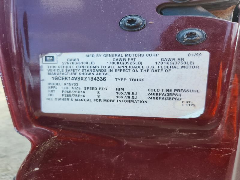 59802876 :رقم المزاد ، 1GCEK14V8XZ134336 vin ، 1999 Chevrolet Silverado مزاد بيع