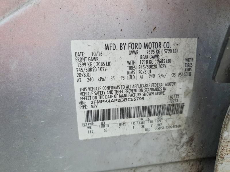 2016 Ford Edge მანქანა იყიდება აუქციონზე, vin: 2FMPK4AP2GBC55796, აუქციონის ნომერი: 62999656