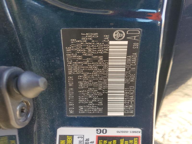 2018 Toyota Corolla მანქანა იყიდება აუქციონზე, vin: 2T1BURHEXJC039851, აუქციონის ნომერი: 61596896