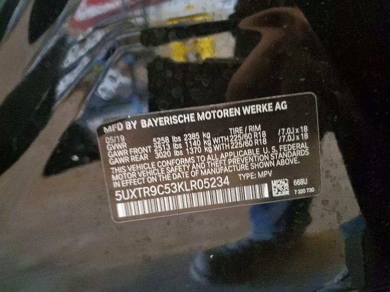 63138946 :رقم المزاد ، 5UXTR9C53KLR05234 vin ، 2019 Bmw X3 مزاد بيع