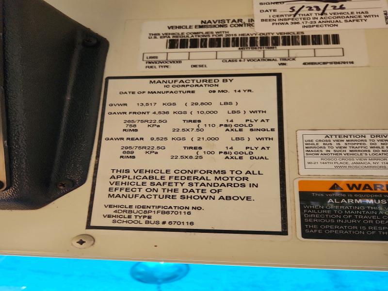 58219056 :رقم المزاد ، 4DRBUC8P1FB670116 vin ، 2015 Ic Corporation 3000 مزاد بيع