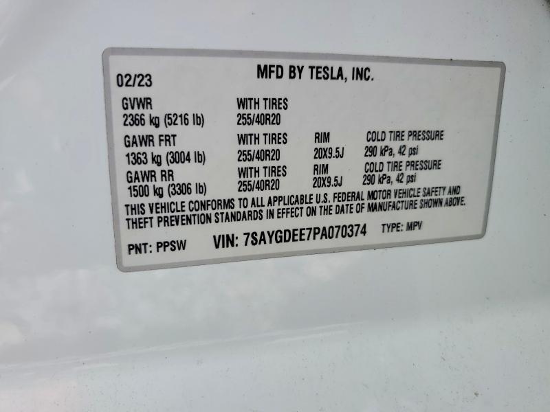 Продаж на аукціоні авто 2023 Tesla Model Y, vin: 7SAYGDEE7PA070374, номер лоту: 62321486