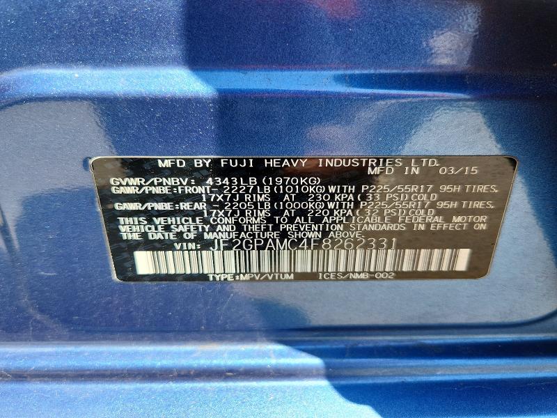 Aukcja sprzedaży 2015 Subaru Xv Crosstrek, vin: JF2GPAMC4F8262331, numer aukcji: 59976026