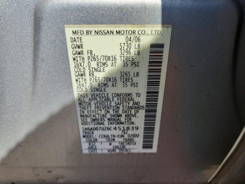 Продаж на аукціоні авто 2006 Nissan Frontier, vin: 1N6AD07U26C451839, номер лоту: 85630165
