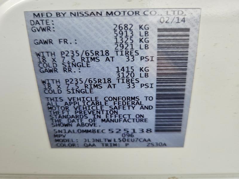 Aukcja sprzedaży 2014 Infiniti Qx60, vin: 5N1AL0MM8EC525138, numer aukcji: 62314966