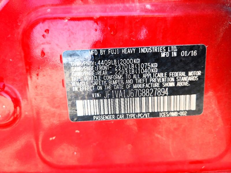 63406476 :رقم المزاد ، JF1VA1J67G8827894 vin ، 2016 Subaru Wrx مزاد بيع