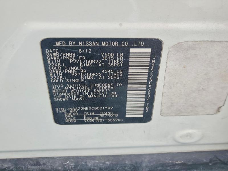 61604046 :رقم المزاد ، JN8AZ2NEXC9021792 vin ، 2012 Infiniti Qx56 مزاد بيع