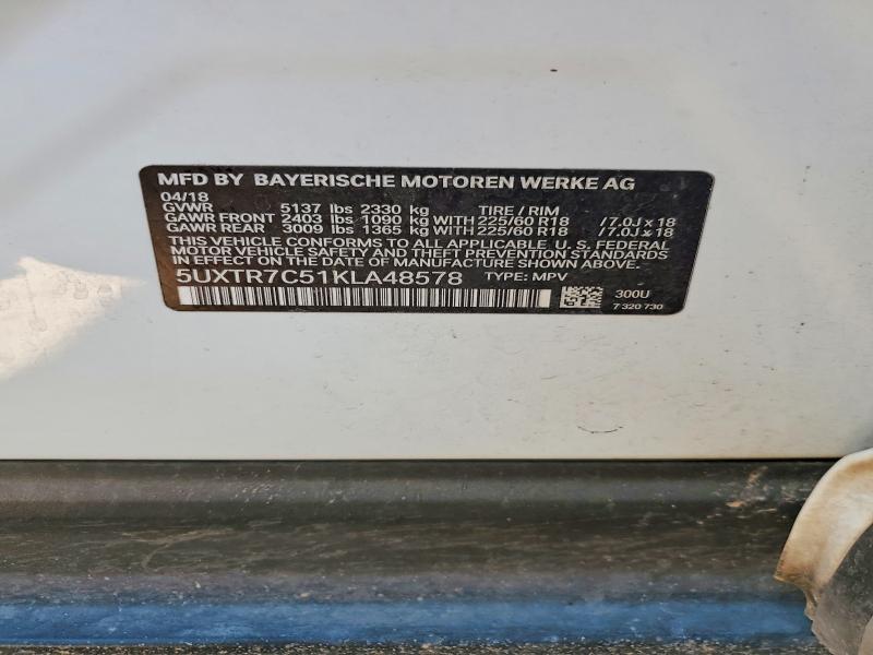 Auction sale of the 2019 Bmw X3, vin: 5UXTR7C51KLA48578, lot number: 62488326