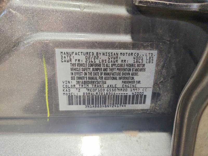 2022 Nissan Sentra მანქანა იყიდება აუქციონზე, vin: 3N1AB8DV8NY241744, აუქციონის ნომერი: 60853626