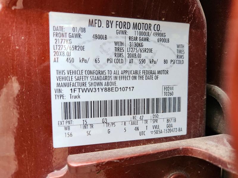 Aukcja sprzedaży 2008 Ford F350, vin: 1FTWW31Y88ED10717, numer aukcji: 61140876