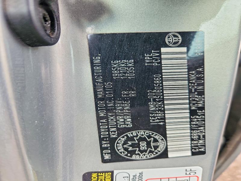 2005 Toyota Camry მანქანა იყიდება აუქციონზე, vin: 4T1BF32K15U605860, აუქციონის ნომერი: 61483226