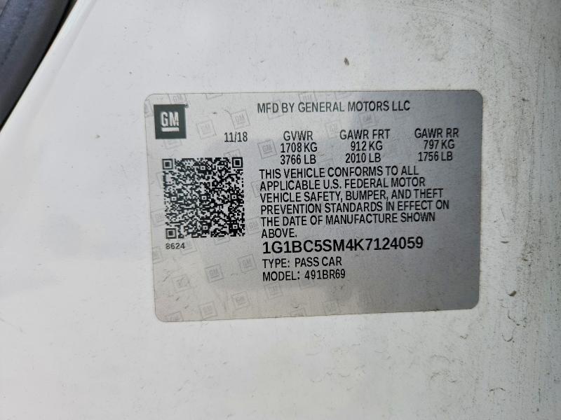2019 Chevrolet Cruze მანქანა იყიდება აუქციონზე, vin: 1G1BC5SM4K7124059, აუქციონის ნომერი: 61675376