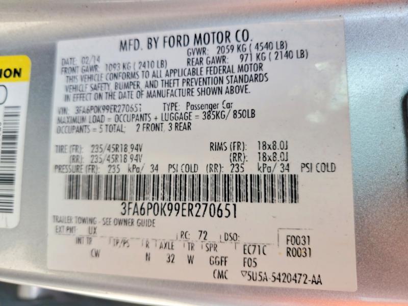 Продажа на аукционе авто 2014 Ford Fusion, vin: 3FA6P0K99ER270651, номер лота: 60168366