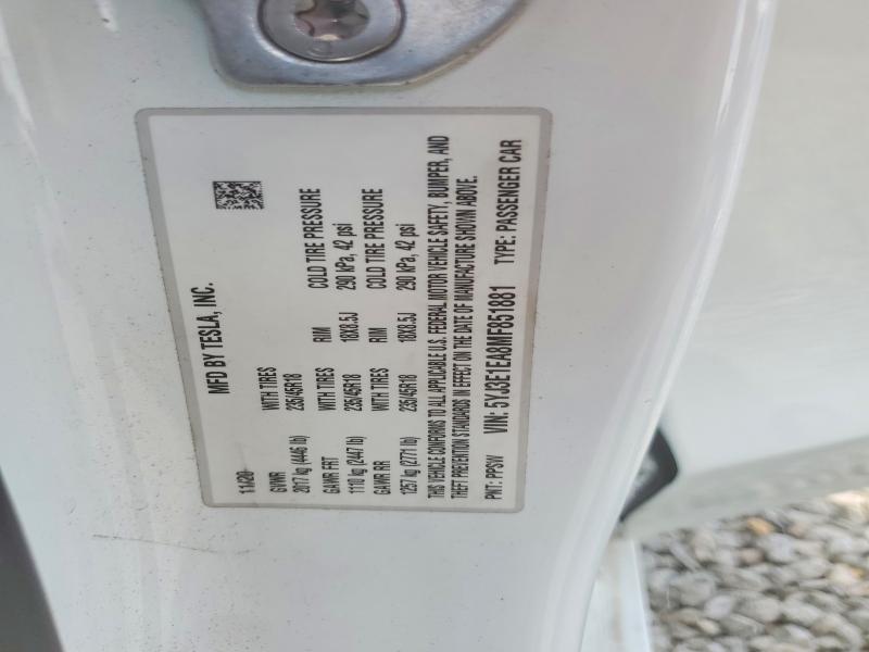 62452606 :رقم المزاد ، 5YJ3E1EA8MF851881 vin ، 2021 Tesla Model 3 مزاد بيع