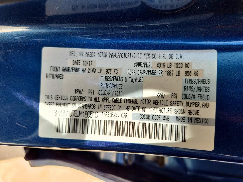 Продажа на аукционе авто 2018 Mazda 3, vin: 3MZBN1U76JM180510, номер лота: 62762376