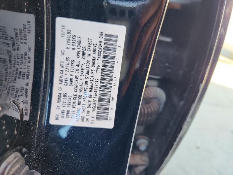 Auction sale of the 2017 Honda Accord, vin: 1HGCR2F18HA123017, lot number: 59542696