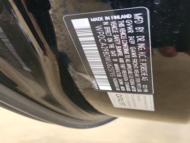 58516256 :رقم المزاد ، WP0CA2980WU623795 vin ، 1998 Porsche Boxster مزاد بيع