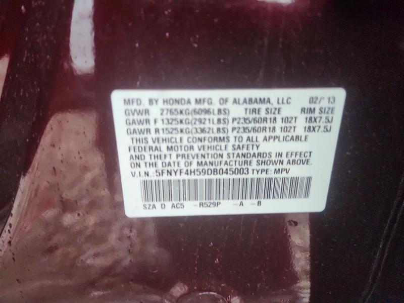 2013 Honda Pilot მანქანა იყიდება აუქციონზე, vin: 5FNYF4H59DB045003, აუქციონის ნომერი: 61929206