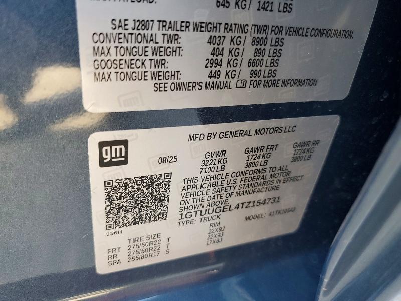 Aukcja sprzedaży 2026 Gmc Sierra, vin: 1GTUUGEL4TZ154731, numer aukcji: 62220566