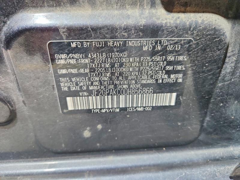 2013 Subaru Xv Crosstrek მანქანა იყიდება აუქციონზე, vin: JF2GPAKC0DH856866, აუქციონის ნომერი: 62795326