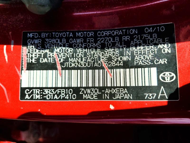 Продаж на аукціоні авто 2010 Toyota Prius, vin: JTDKN3DU1A0162844, номер лоту: 85971965