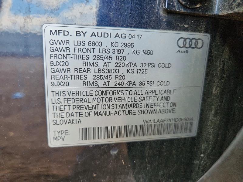 Продажа на аукционе авто 2017 Audi Q7, vin: WA1LAAF7XHD056014, номер лота: 61565336