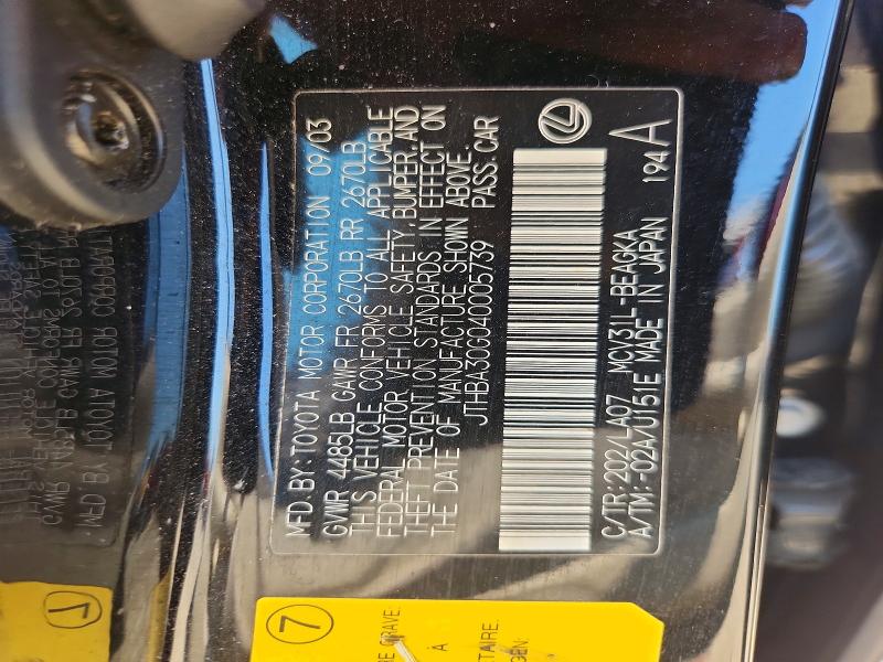 60567666 :رقم المزاد ، JTHBA30G040005739 vin ، 2004 Lexus Es مزاد بيع