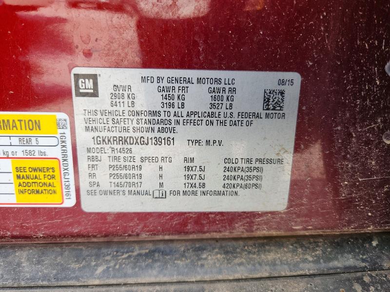 58915826 :رقم المزاد ، 1GKKRRKDXGJ139161 vin ، 2016 Gmc Acadia مزاد بيع