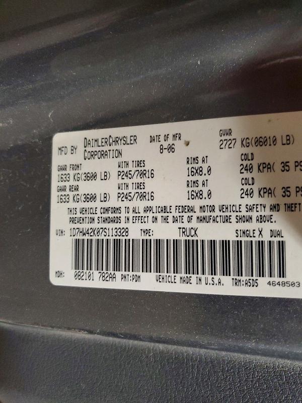 61235376 :رقم المزاد ، 1D7HW42K07S113328 vin ، 2007 Dodge Dakota مزاد بيع