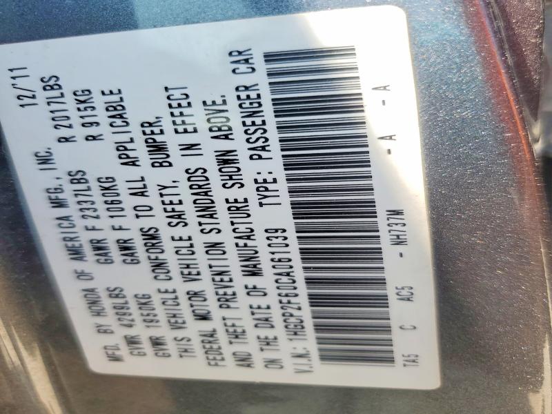 Auction sale of the 2012 Honda Accord, vin: 1HGCP2F60CA061039, lot number: 61863026