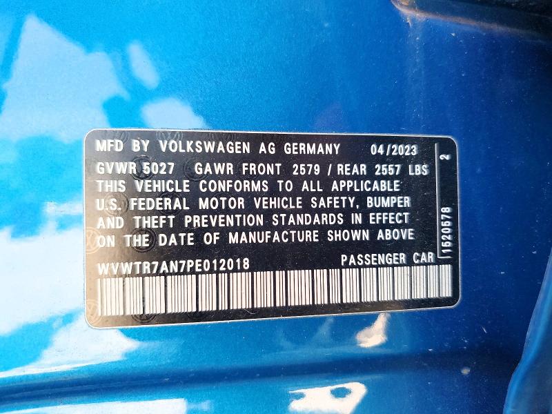 2023 Volkswagen Arteon მანქანა იყიდება აუქციონზე, vin: WVWTR7AN7PE012018, აუქციონის ნომერი: 63538286