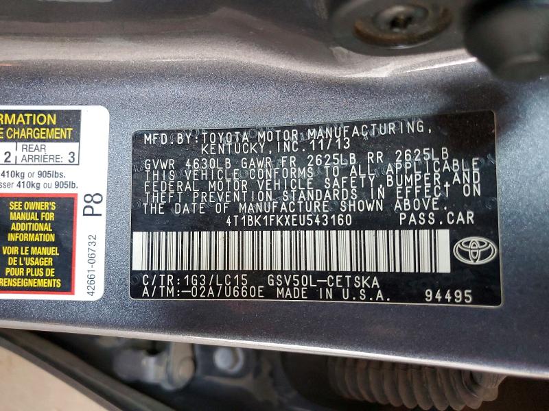 Aukcja sprzedaży 2014 Toyota Camry, vin: 4T1BK1FKXEU543160, numer aukcji: 61544076