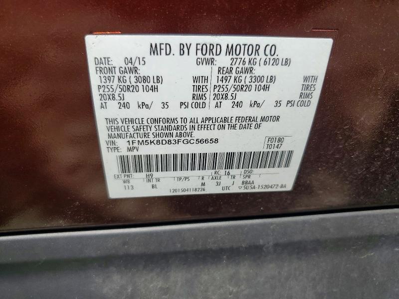 Продажа на аукционе авто 2015 Ford Explorer, vin: 1FM5K8D83FGC56658, номер лота: 59703466