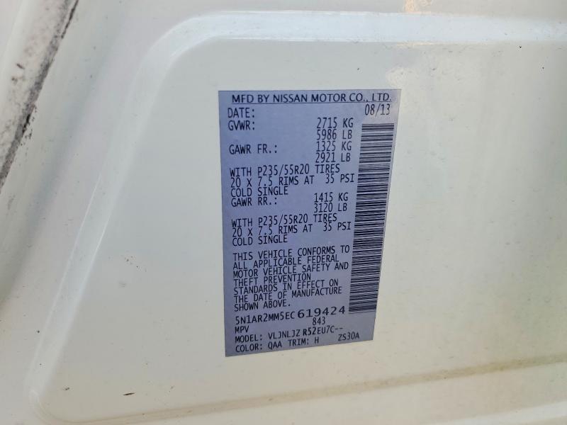 2014 Nissan Pathfinder მანქანა იყიდება აუქციონზე, vin: 5N1AR2MM5EC619424, აუქციონის ნომერი: 61939906