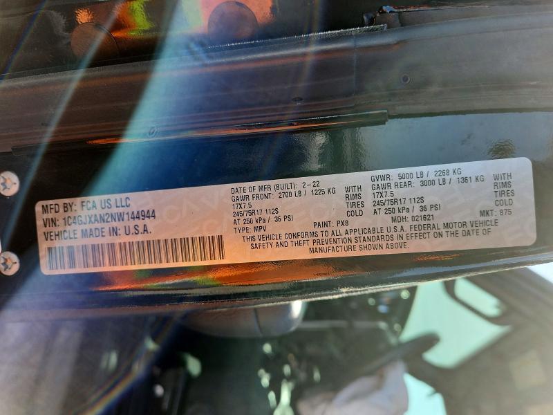 60235826 :رقم المزاد ، 1C4GJXAN2NW144944 vin ، 2022 Jeep Wrangler مزاد بيع
