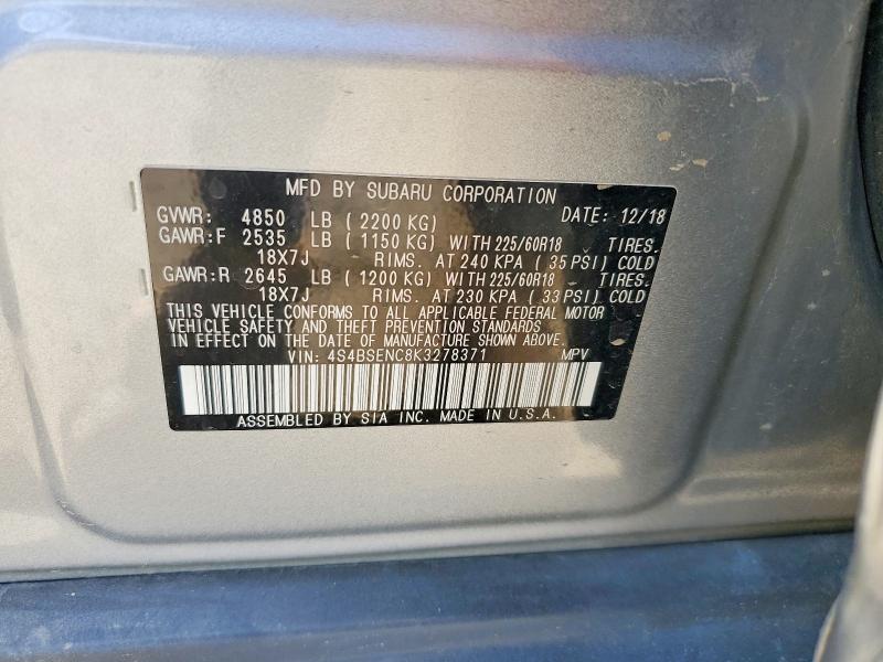 62355636 :رقم المزاد ، 4S4BSENC8K3278371 vin ، 2019 Subaru Outback مزاد بيع