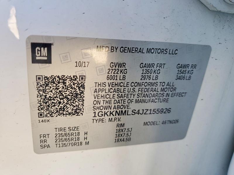 Продаж на аукціоні авто 2018 Gmc Acadia, vin: 1GKKNMLS4JZ155926, номер лоту: 62352926