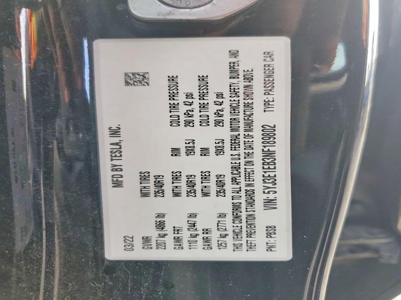 Aukcja sprzedaży 2022 Tesla Model 3, vin: 5YJ3E1EB3NF189802, numer aukcji: 62643016