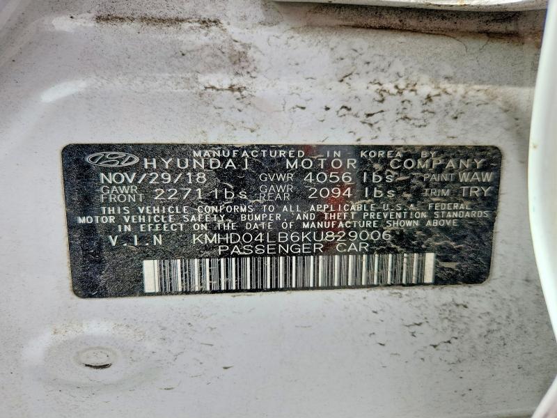 Продажа на аукционе авто 2019 Hyundai Elantra, vin: KMHD04LB6KU829006, номер лота: 59864056