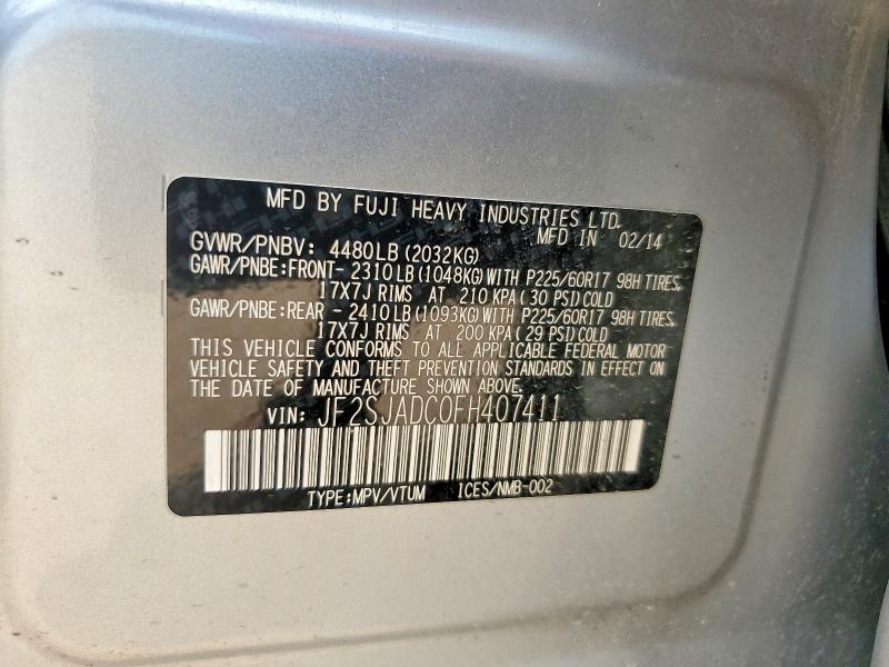 Продаж на аукціоні авто 2015 Subaru Forester, vin: JF2SJADC0FH407411, номер лоту: 62445016