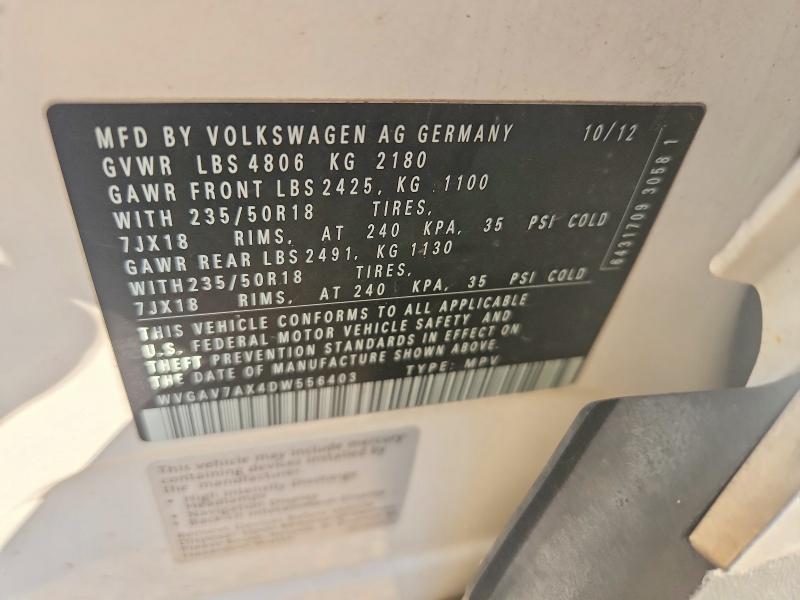 62634546 :رقم المزاد ، WVGAV7AX4DW556403 vin ، 2013 Volkswagen Tiguan مزاد بيع