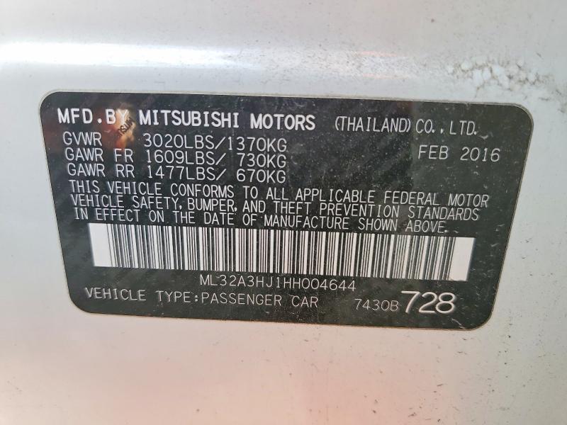 62515646 :رقم المزاد ، ML32A3HJ1HH004644 vin ، 2017 Mitsubishi Mirage مزاد بيع