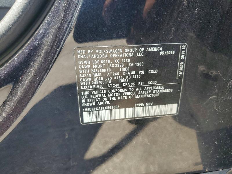 Продажа на аукционе авто 2019 Volkswagen Atlas, vin: 1V2UR2CA8KC568035, номер лота: 61135236