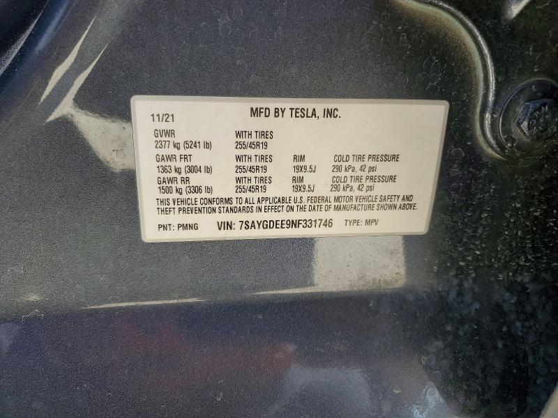 Продажа на аукционе авто 2022 Tesla Model Y, vin: 7SAYGDEE9NF331746, номер лота: 59734096