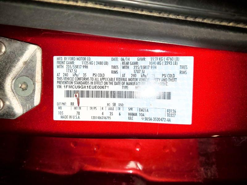 60268676 :رقم المزاد ، 1FMCU9GX1EUE00671 vin ، 2014 Ford Escape مزاد بيع