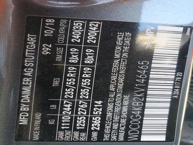 60761916 :رقم المزاد ، WDC0G4KB2KV146465 vin ، 2019 Mercedes-benz Glc مزاد بيع