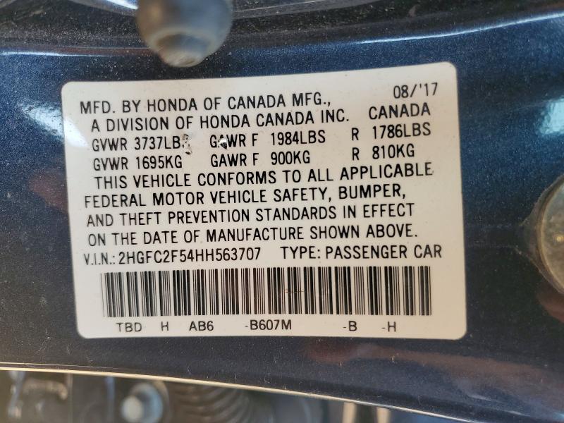 Продажа на аукционе авто 2017 Honda Civic, vin: 2HGFC2F54HH563707, номер лота: 59303996
