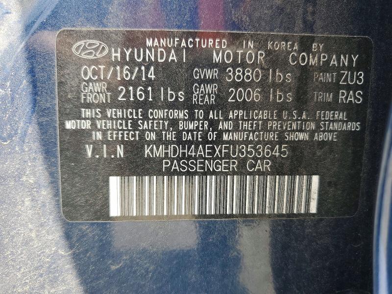 Продажа на аукционе авто 2015 Hyundai Elantra, vin: KMHDH4AEXFU353645, номер лота: 61022226
